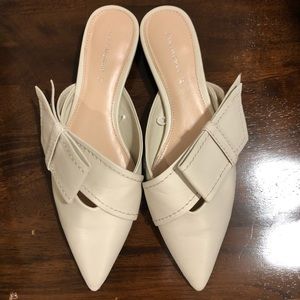 ZARA leather ivory cream bow mule 37